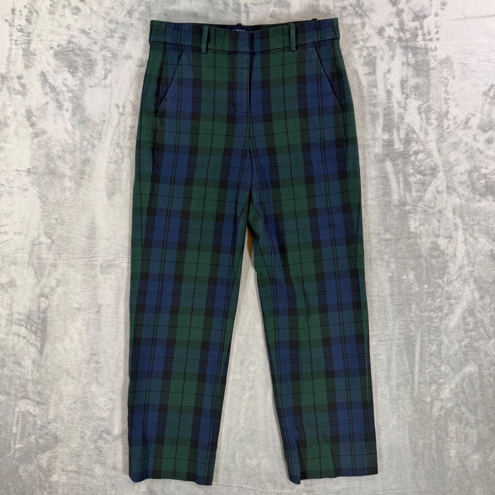 J.Crew Kallie Pants Women's Size 4 Green Blue Tartan Plaid Slim High Rise